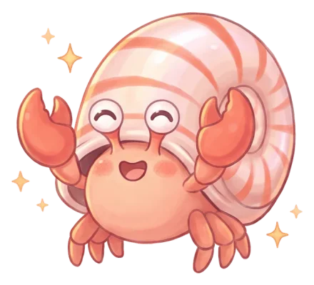 Bernie, le bernard-l’ermite de Nautilo, tout content dans sa coquille de nautile
